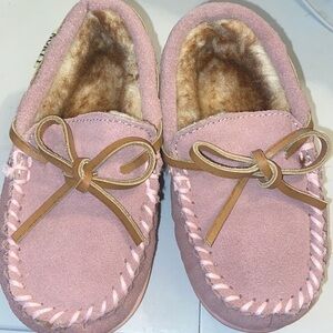 NORTY Child Girls Suede Leather Moccasin House Slippers Baby Pink size 7 P2